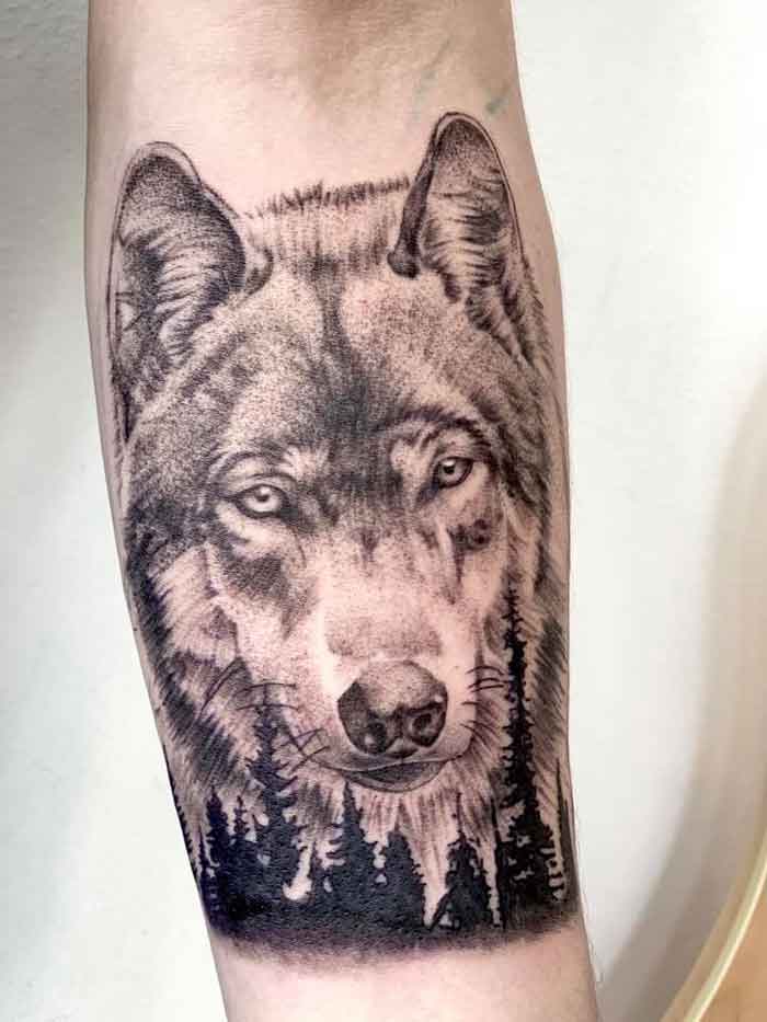 tatuaggio realistico lupo