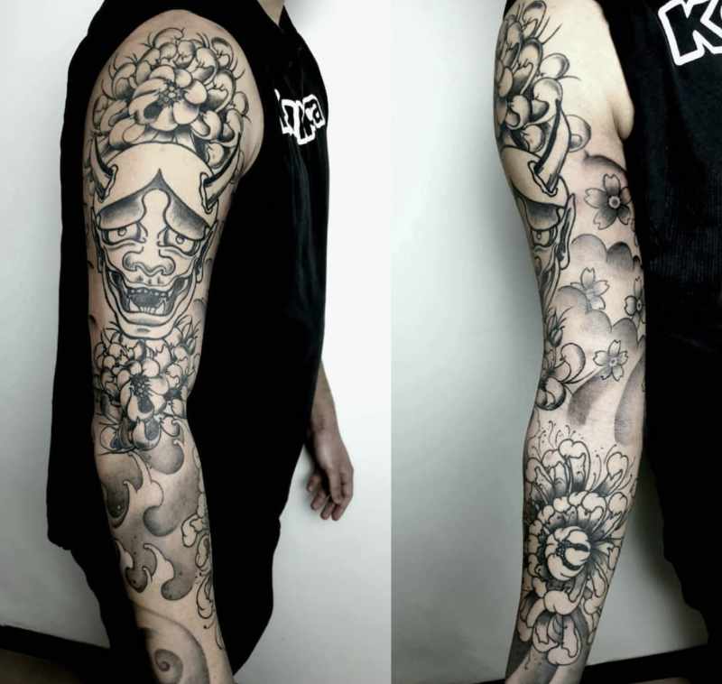tatuaggio giapponese braccio blackwork